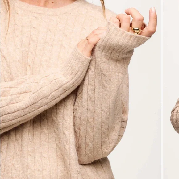 Nuuds Cable Crewneck Sweater Heather Oat XL - Picture 6 of 12